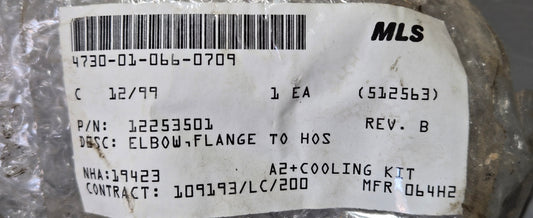 ELBOW,FLANGE TO HOSE 4730-01-066-0709 PN: 12253501