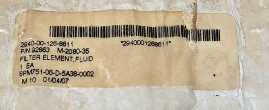 FILTER ELEMENT, FLUID 2940-00-126-8611 PN: 10861772